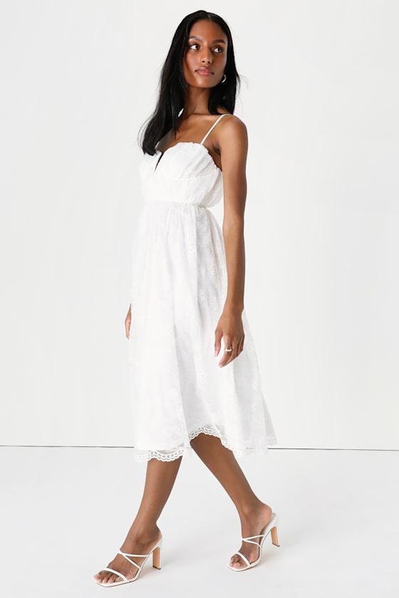 White Lace Midi Dress - Skater Midi Dress - Bustier Midi Dress - Lulus