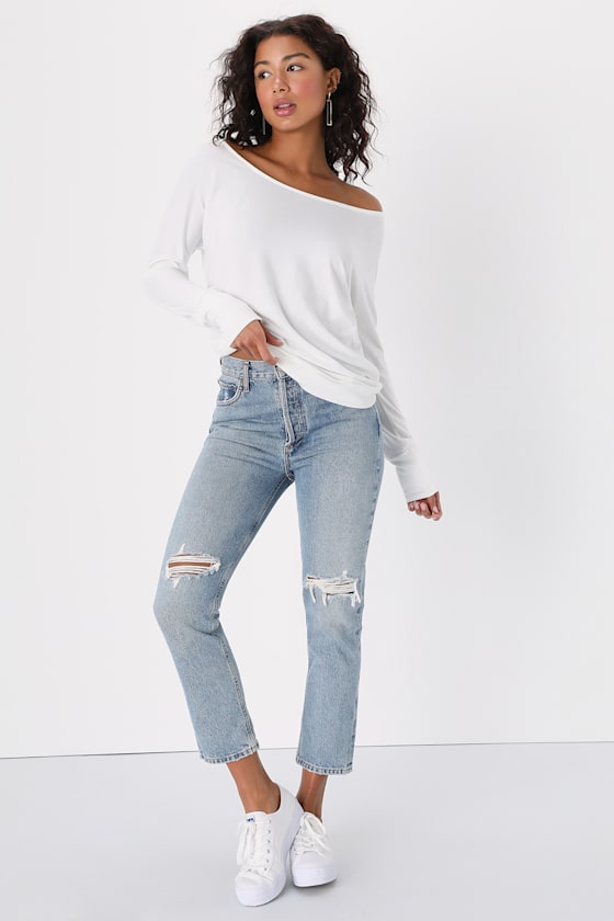 Travis White Long Sleeve Sweater Top 6