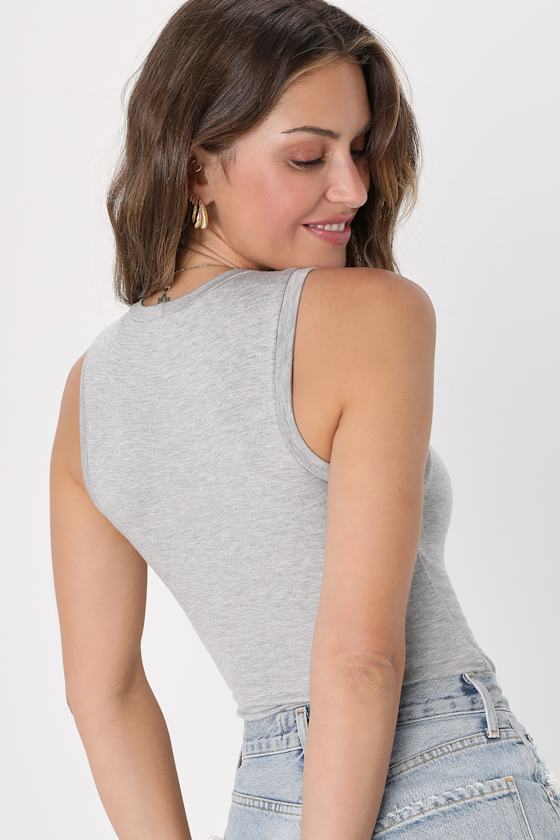 Grey Jersey Knit Bodysuit - Sleeveless Bodysuit - Tank Top