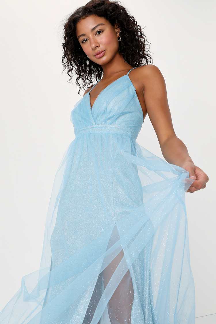 light blue prom dress lulus Light Blue 3D Floral Applique Tulle Maxi Dress | Womens | Medium (Available in XS, S, XL) | 100% Polyester