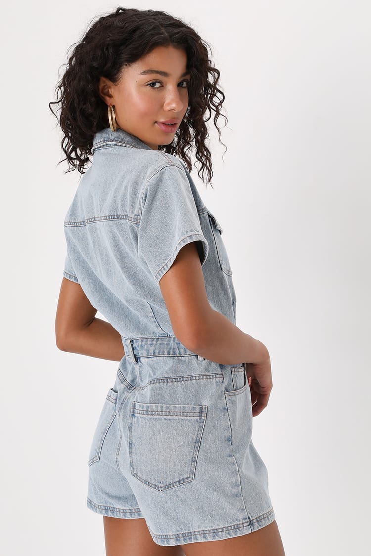 Festival Feelin' Light Wash Short Sleeve Denim Romper