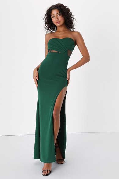 Green Velvet Dress - Strapless Maxi Dress - Plunging Maxi Dress - Lulus