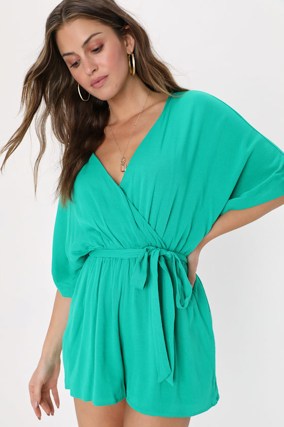 Dolman Sleeve Romper Green Romper Flirty Half Sleeve Romper Lulus