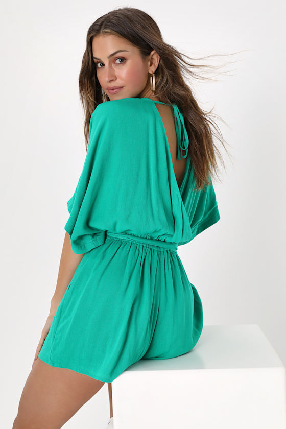 Dolman Sleeve Romper Green Romper Flirty Half Sleeve Romper Lulus