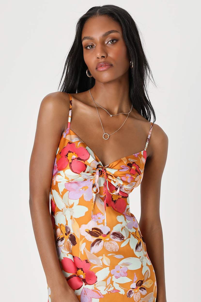 floral satin slip dress Annabeth Satin Floral Maxi Slip Dress Rosy TRELLIS / XXL