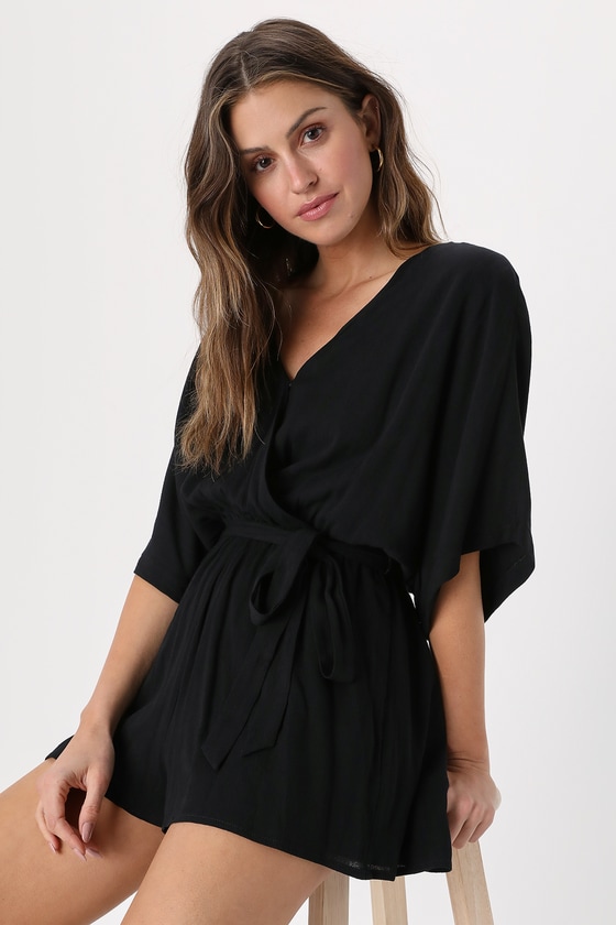 Lulus Festival Flirt Black Surplice Dolman Sleeve Romper