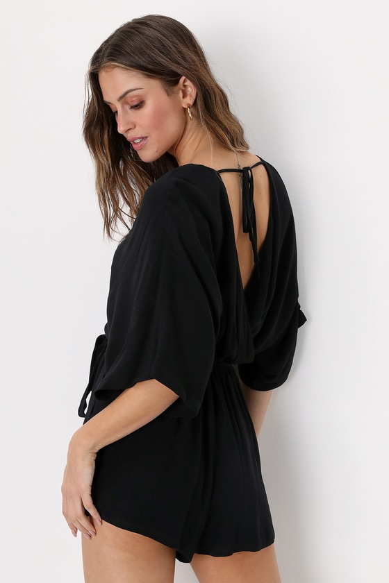 Dolman Sleeve Romper - Black Romper - Flirty Half Sleeve Romper - Lulus