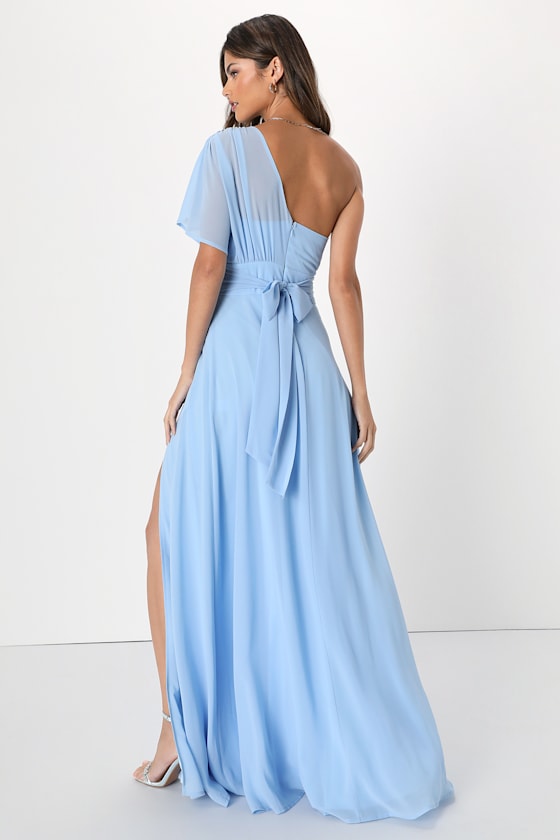 Powder Blue Dress Blue Bridesmaid Dress OneShoulder Dress Lulus