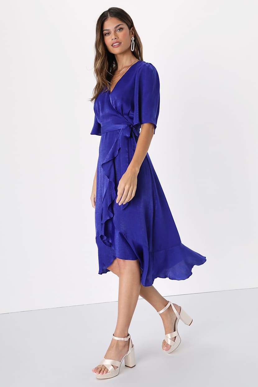 cobalt blue summer dresses Off-the-Shoulder Belted Denim Midi Dress X-Large main image 0