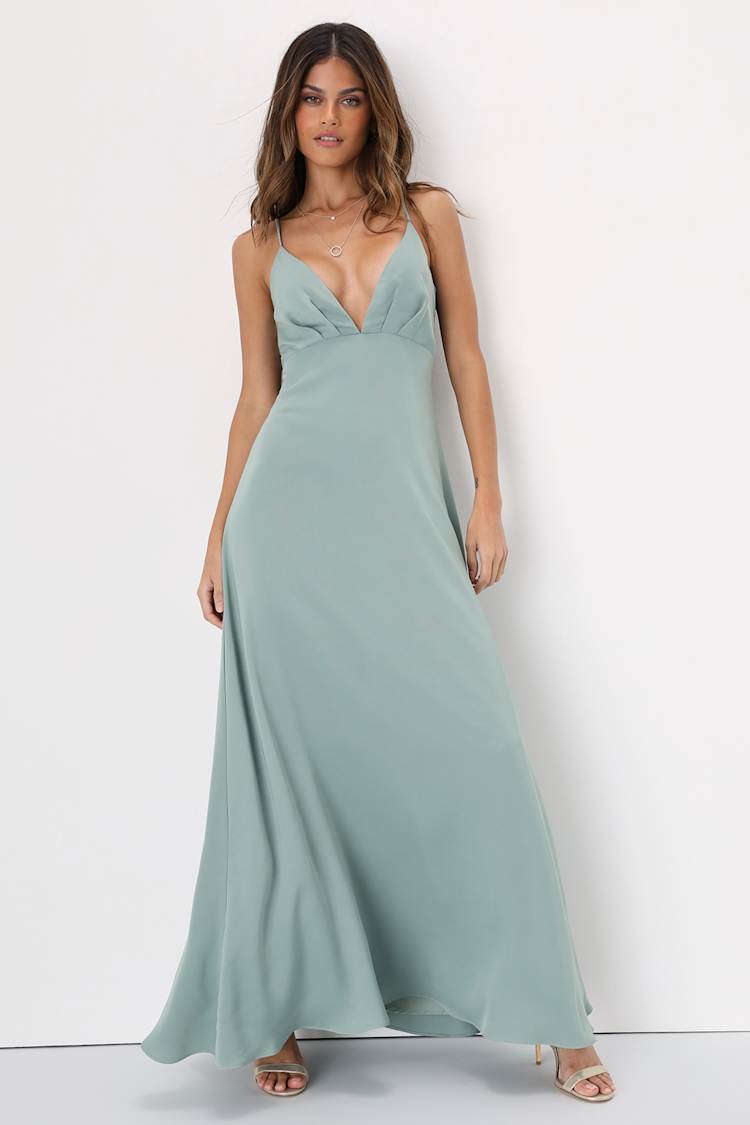 matte green dress Charly Olive Matte Satin Bandeau Maxi Dress With Scarf-Detail – Club L  London