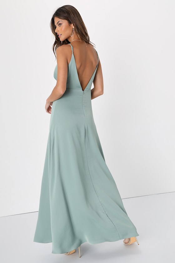 Captivating Elegance Sage Green Satin Backless Maxi Dress 4