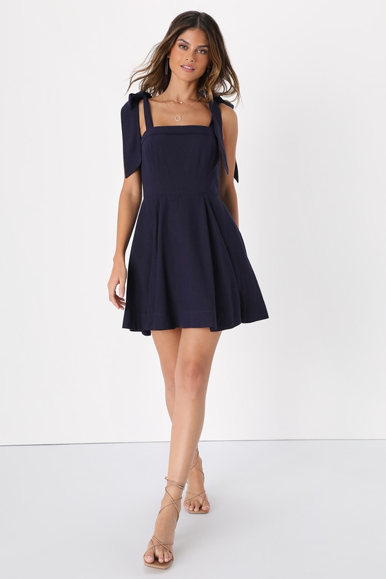 Navy Blue Tie-Strap Dress - Dress With Pockets - Mini Dress - Lulus