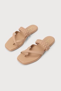 Garlyn Light Nude Woven Flat Slide Sandals
