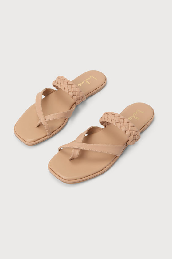 Light Nude Sandals - Slide Sandals - Toe-Thong Sandals - Lulus