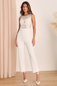 Alluring Amour White Embroidered Lace Straight-Leg Jumpsuit