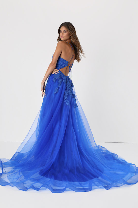 Everlasting Enchantment Royal Blue Embroidered Tulle Maxi Dress 4
