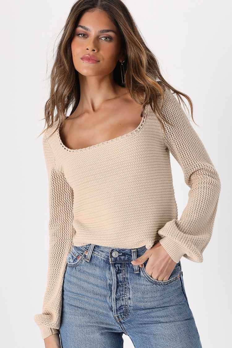 Best Essence Beige Knit Long Sleeve Sweater Top
