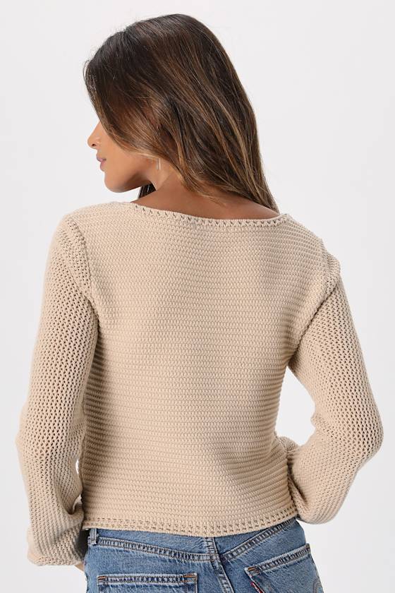 Best Essence Beige Knit Long Sleeve Sweater Top - thumbnail 4