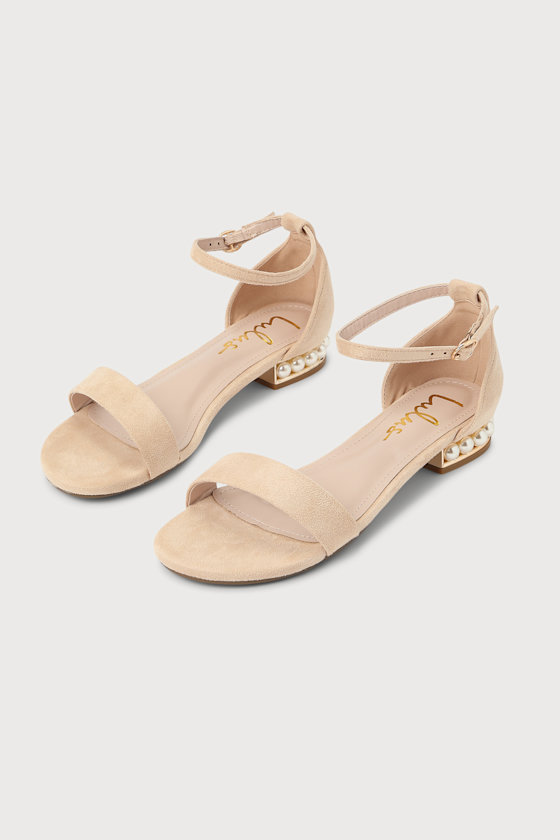 Romay Light Nude Suede Pearl Ankle Strap Sandals 1