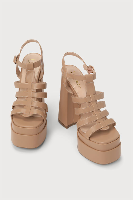 Lulus Medeli Light Nude Caged Platform High Heel Sandals In Beige