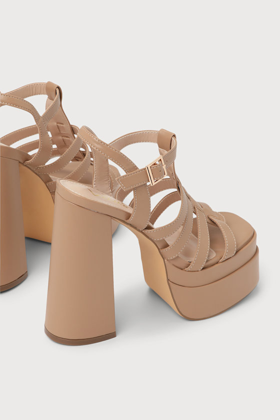 Lulus Medeli Light Nude Caged Platform High Heel Sandals In Beige