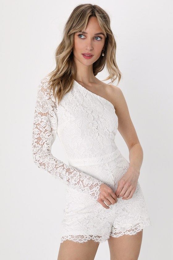 Lulus Effortless Perfection White Lace One-shoulder Romper