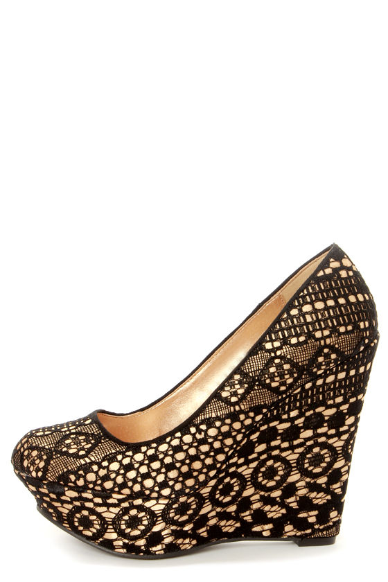 black lace wedges