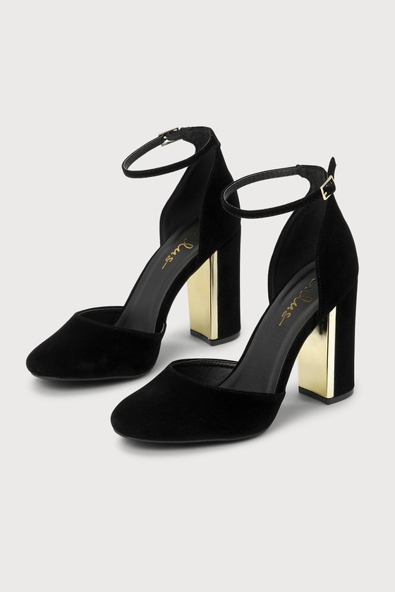 Laura Black Velvet Ankle Strap Heels