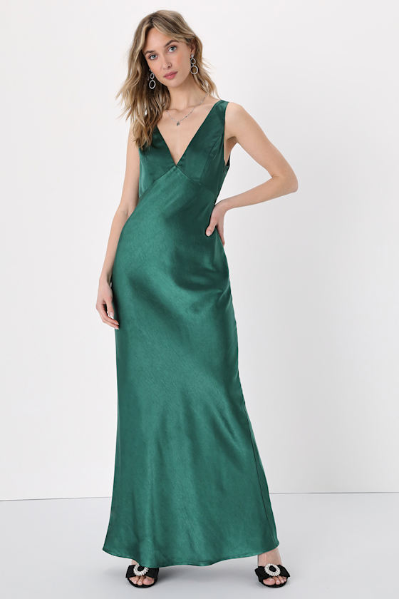 slim fit dress slacks Chi Chi Cowl Neck Satin Slip Maxi Dress in Green, Size 16