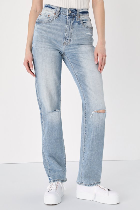 Sundaze Light Wash Distressed Denim High Rise Dad Jeans 18