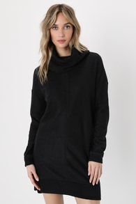 Autumn Daze Black Cowl Neck Long Sleeve Sweater Dress