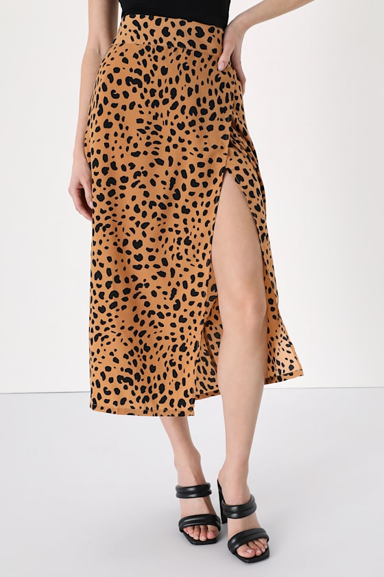 Statement-Maker Tan Animal Print Wrap Midi Skirt 9