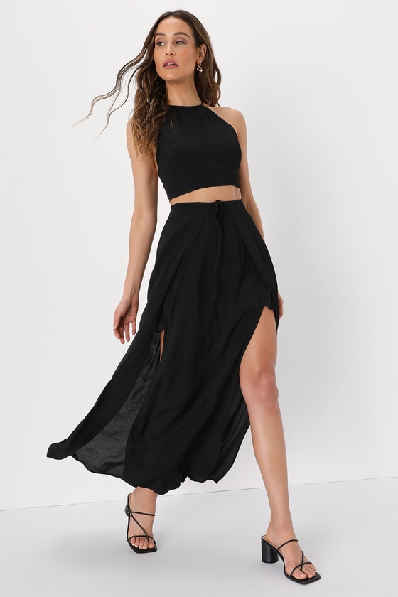 Black Two-Piece Maxi Dress - Flyaway Dress - Backless Dress - Lulus