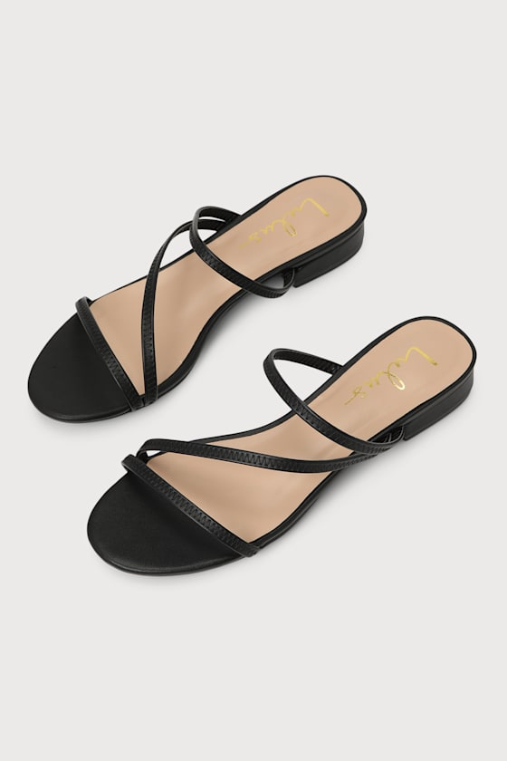 Black Slide Sandals Strappy Slide Sandals Low Heel Slides Lulus