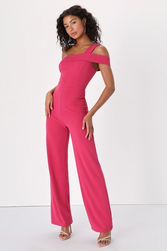 Hot Pink Jumpsuit OneShoulder Jumpsuit WideLeg Jumpsuit Lulus