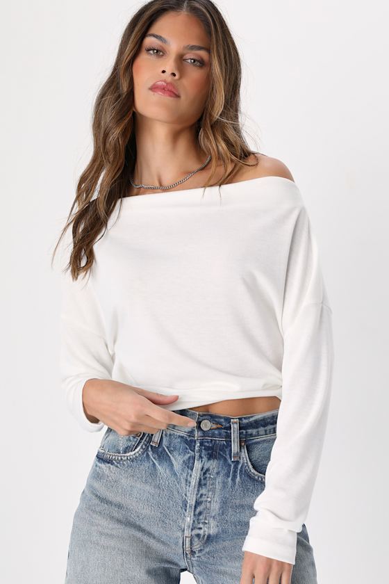 Cutely Charming White Off-the-Shoulder Long Sleeve Top 1