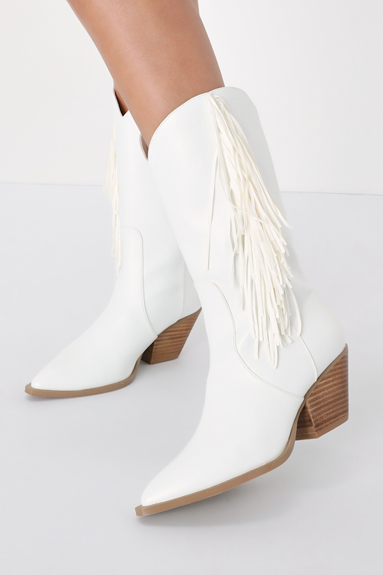 Billini Andie White Fringe Boots Fringe Western Boots Lulus