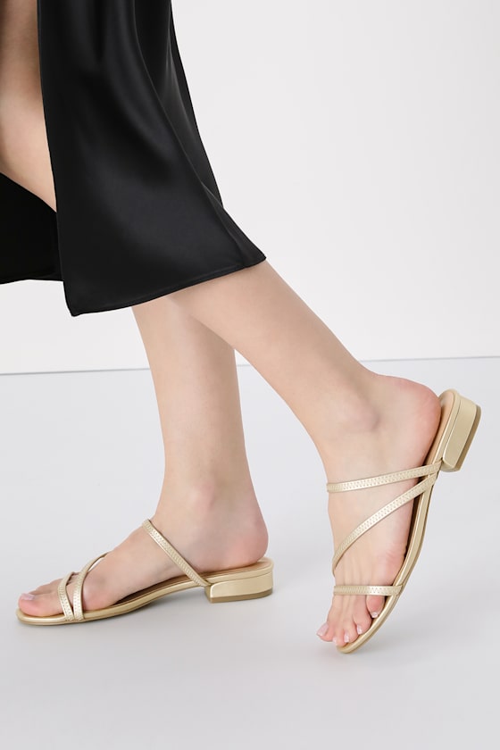 Gold Slide Sandals Strappy Slide Sandals Low Heel Slides Lulus