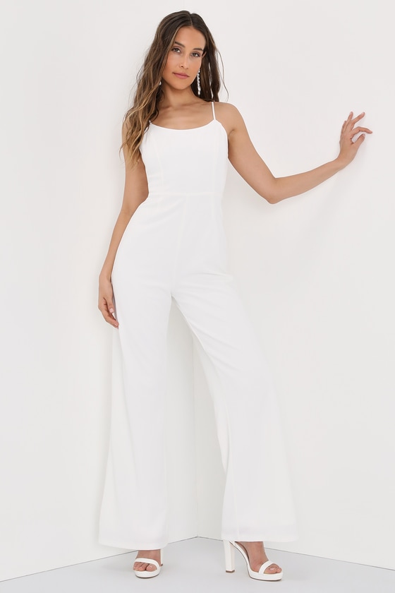 Lulus Stay Out Later White Backless Wide-leg Jumpsuit