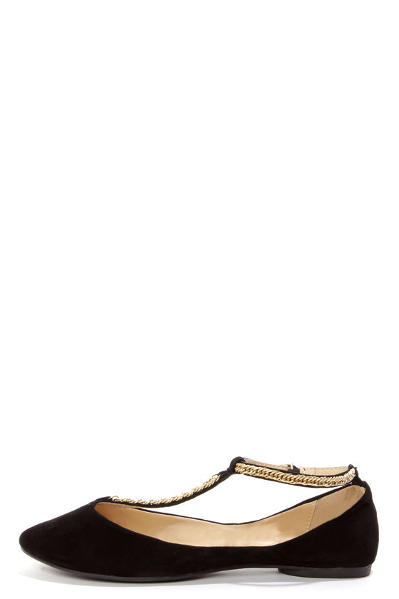 Bamboo Zelous 01 Black Chain T Strap Ballet Flats 26.00 Lulus