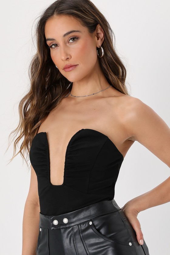 Black Strapless Top - Notched Tube Top - Strapless Crop Top - Lulus