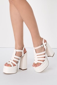 Medeli White Caged Platform High Heel Sandals