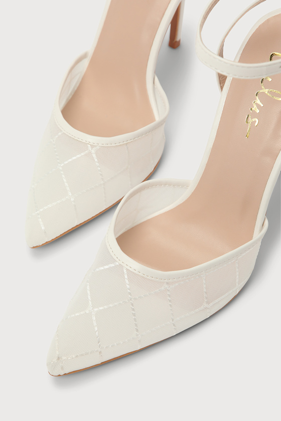 Louize White Embroidered Ankle-Strap Heels 5