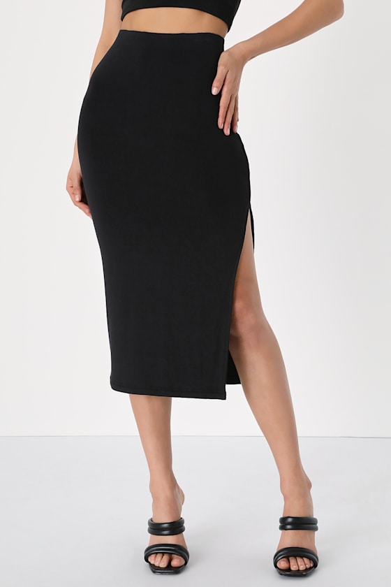 Favorite Style Black High-Waisted Bodycon Midi Skirt 4