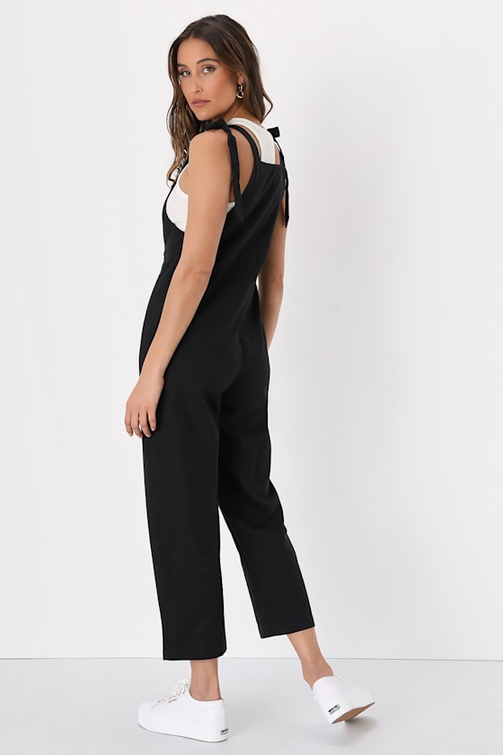Trendy Sweetie Black Linen Tie-Strap Slim-Leg Jumpsuit 5