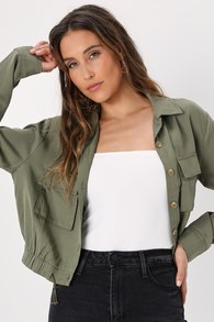 Eldora Olive Green Cropped Utility Jacket