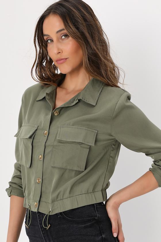 Eldora Olive Green Cropped Utility Jacket 8