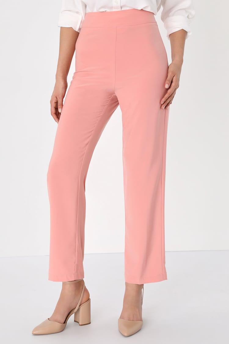 slim fit dress slacks Pink Polka Dot High-Waisted Pants Blush Pink / M main image 0