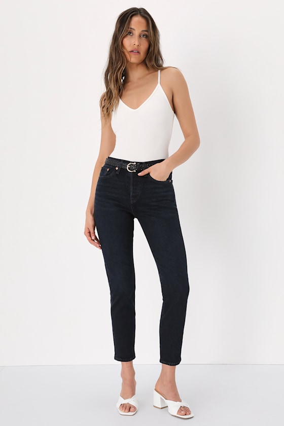 Wedgie Icon Dark Wash Black High-Rise Cropped Jeans 6