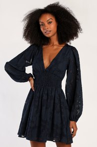 Tomorrow and Always Navy Blue Burnout Floral Mini Dress